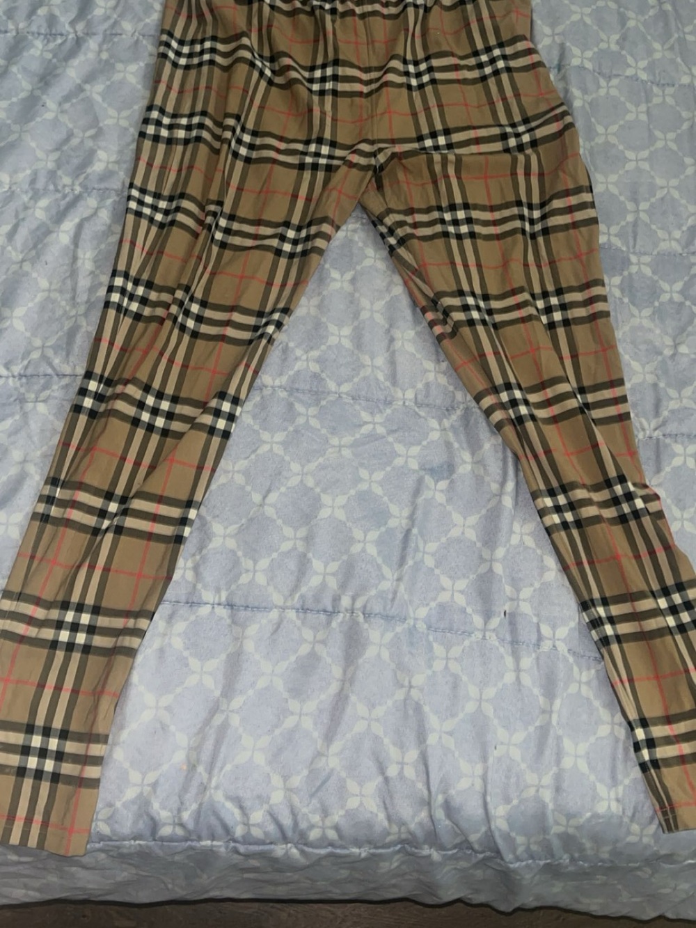 Burberry Beige Plaid Kids Leggings with Black & Red Accents